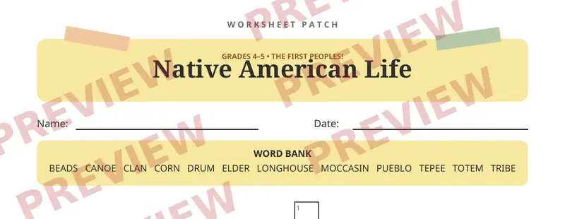First page preview of Native Americans Crossword Puzzle