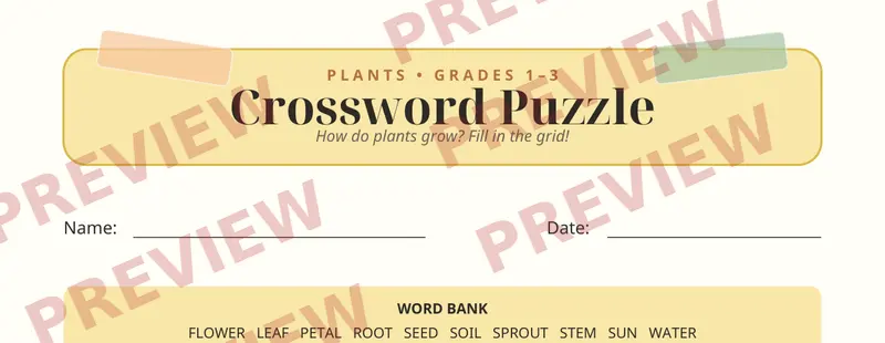 Partial preview of Plants Crossword Puzzle