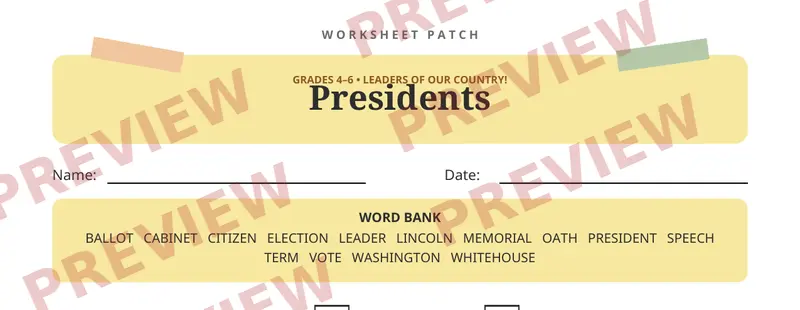 First page preview of US Presidents Crossword Puzzle