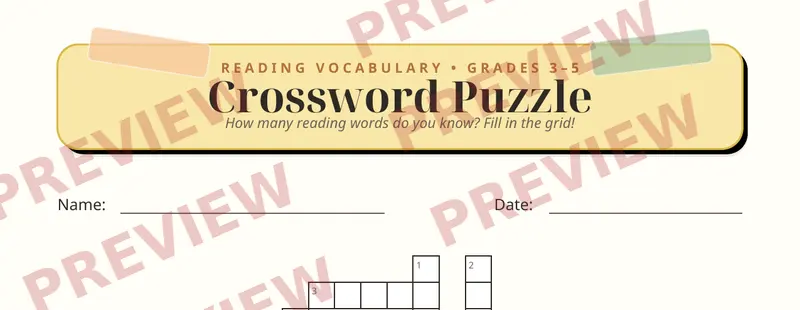 First page preview of Reading Vocabulary Crossword Puzzle