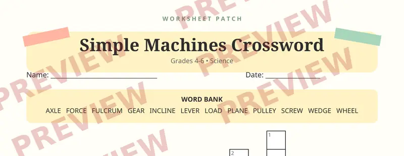 First page preview of Simple Machines Crossword Puzzle