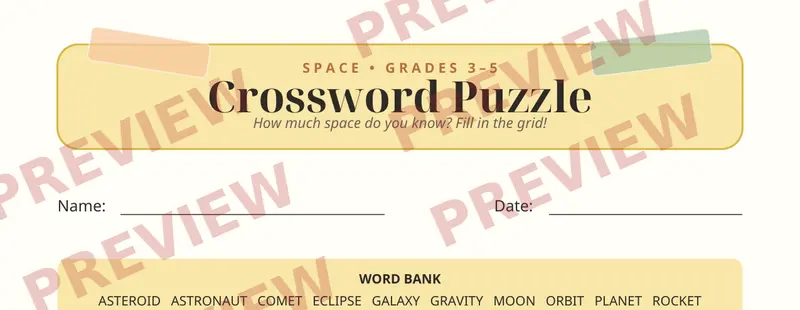 Partial preview of Space Crossword Puzzle