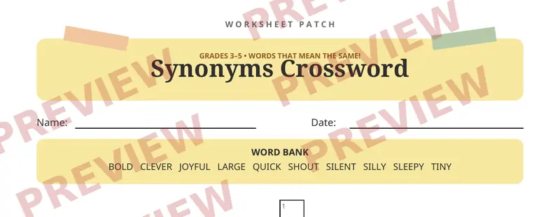 Partial preview of Synonyms Crossword Puzzle