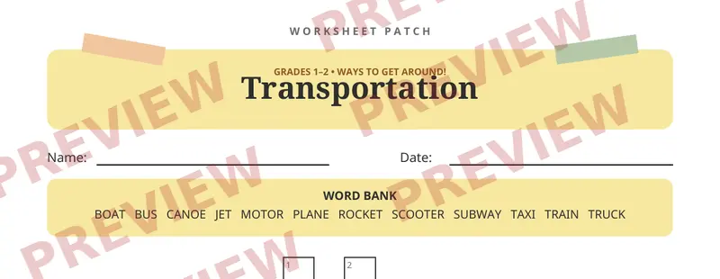Partial preview of Transportation Crossword Puzzle