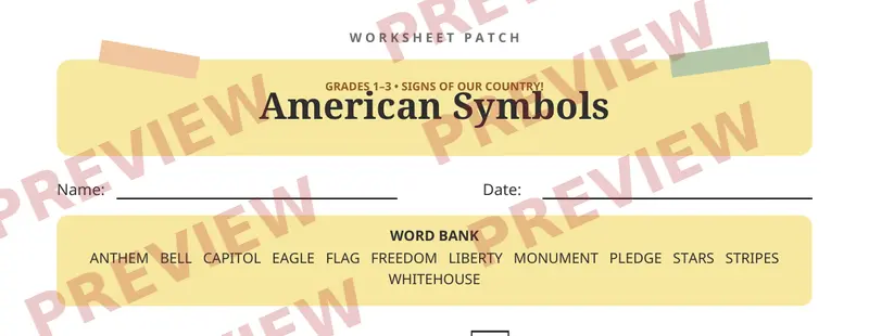 First page preview of US Symbols Crossword Puzzle