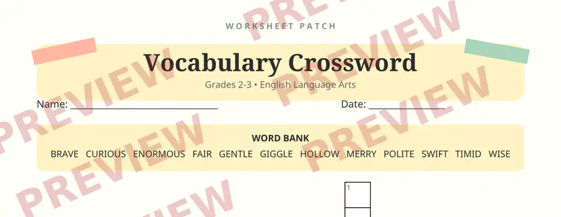 First page preview of Vocabulary Crossword Puzzle