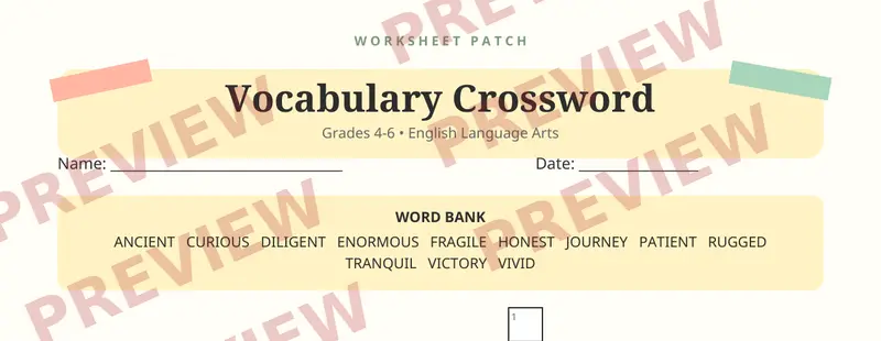 First page preview of Vocabulary Crossword Puzzle