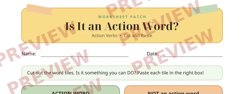 Partial preview of Action Verbs Cut and Paste
