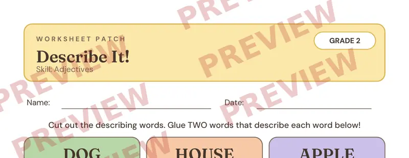 Partial preview of Adjectives Cut and Paste