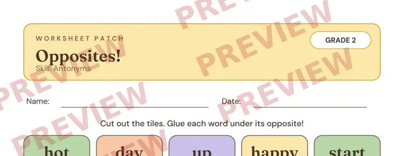 Partial preview of Antonyms Cut and Paste