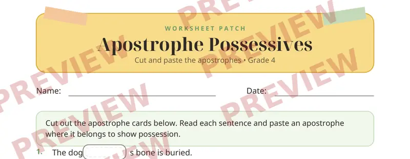 Partial preview of Apostrophes Possessives Cut and Paste