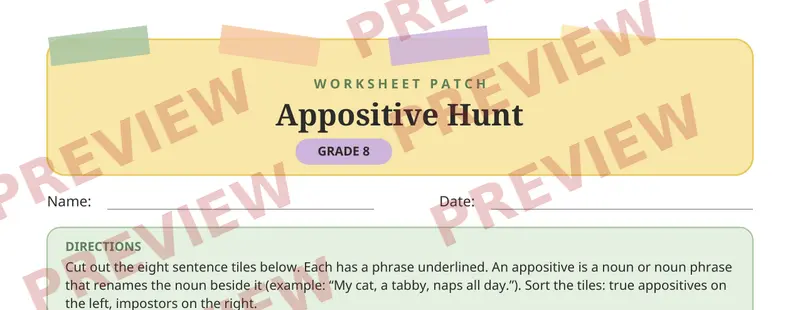 Partial preview of Appositives Cut and Paste