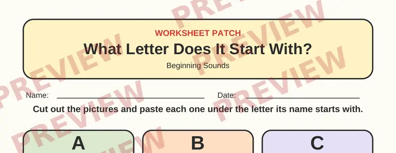 Partial preview of Beginning Sounds Cut and Paste