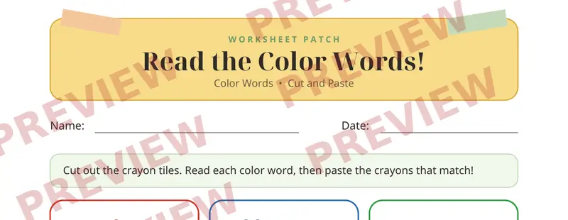 Partial preview of Color Words Cut and Paste