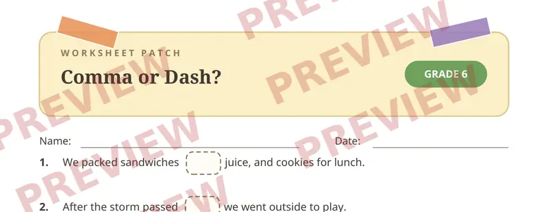 Partial preview of Commas Dashes Cut and Paste