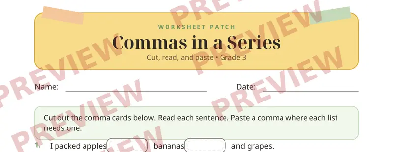 Partial preview of Commas Series Cut and Paste