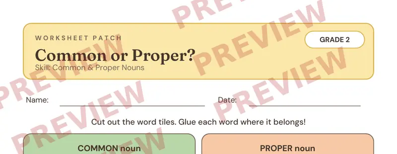 Partial preview of Common Proper Nouns Cut and Paste