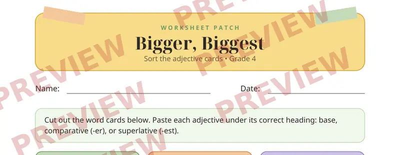 Partial preview of Comparative Adjectives Cut and Paste