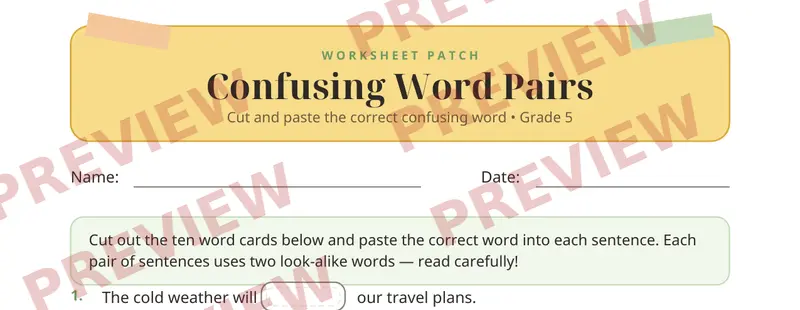 Partial preview of Confused Words Cut and Paste