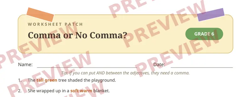 Partial preview of Coordinate Adjectives Cut and Paste