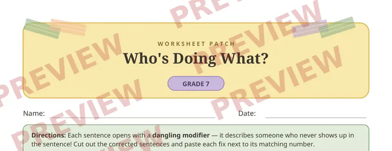 Partial preview of Dangling Modifiers Cut and Paste