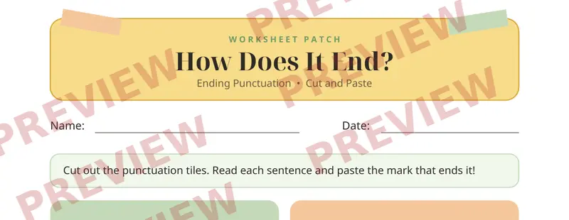 Partial preview of Ending Punctuation Cut and Paste
