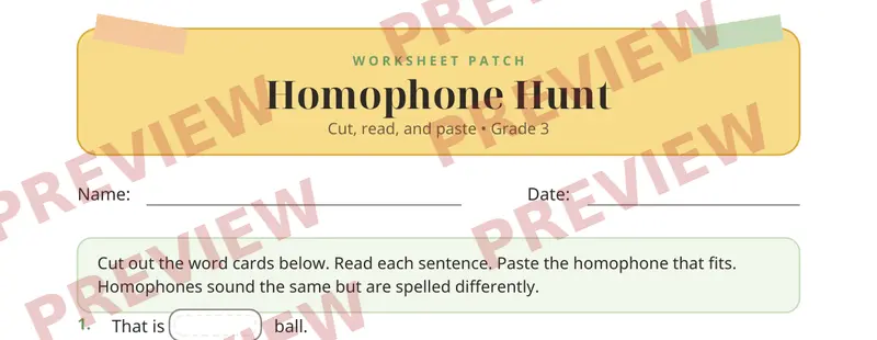 Partial preview of Homophones Cut and Paste