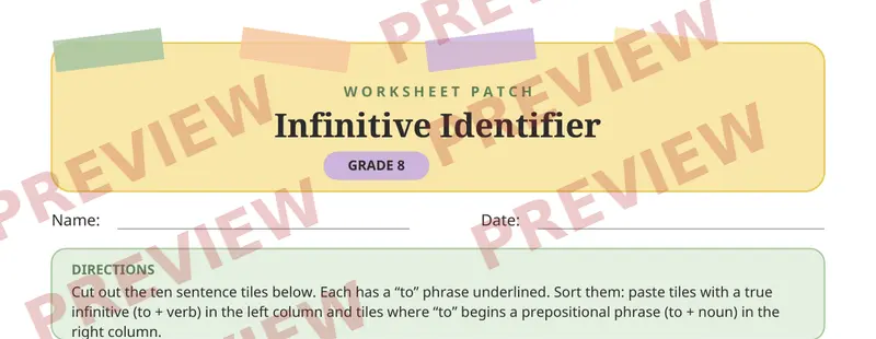 Partial preview of Infinitives Cut and Paste