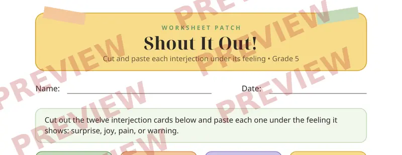 Partial preview of Interjections Cut and Paste