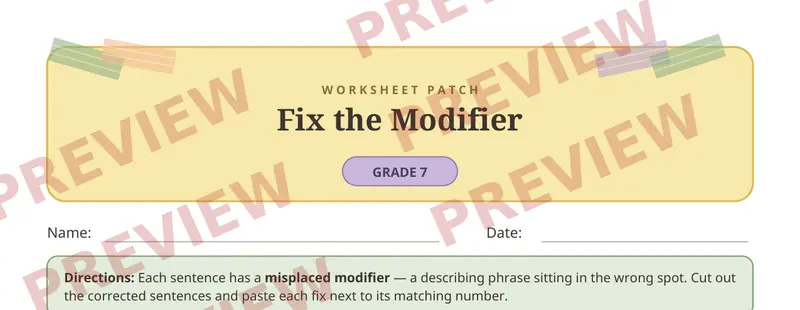Partial preview of Misplaced Modifiers Cut and Paste