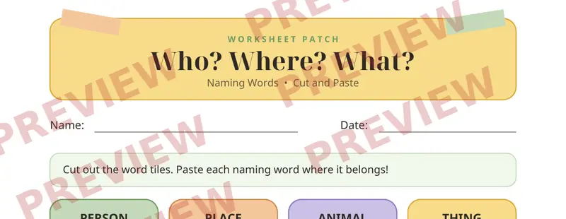 Partial preview of Naming Words Cut and Paste