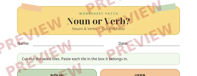 Partial preview of Nouns Verbs Cut and Paste