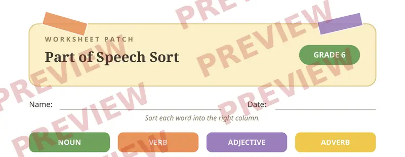 Partial preview of Parts Of Speech Cut and Paste