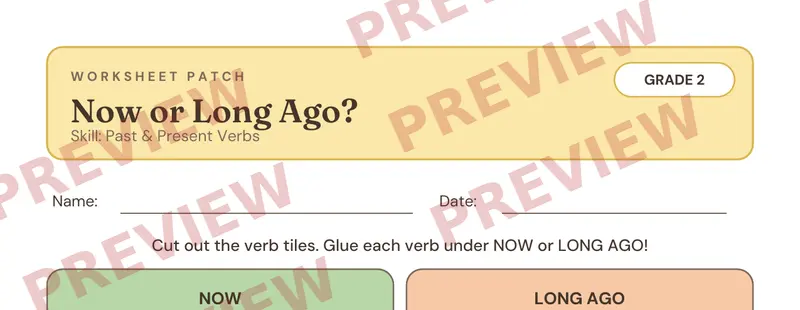 Partial preview of Past Present Verbs Cut and Paste