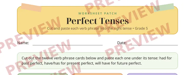 Partial preview of Perfect Tenses Cut and Paste