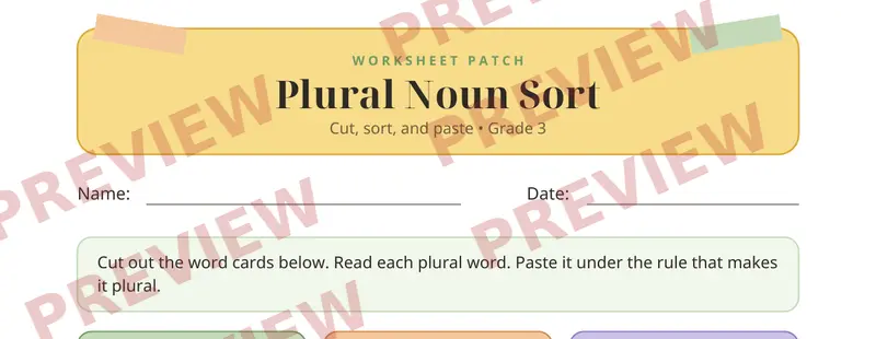 Partial preview of Plural Nouns Cut and Paste