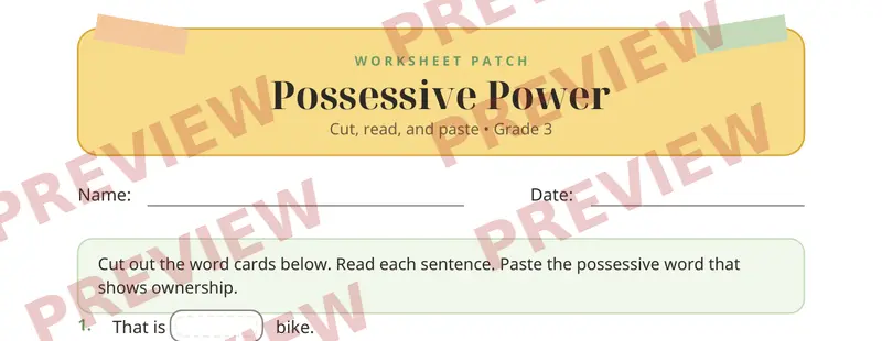 Partial preview of Possessives Cut and Paste