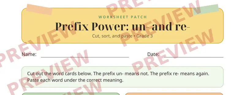 Partial preview of Prefixes Un/Re Cut and Paste