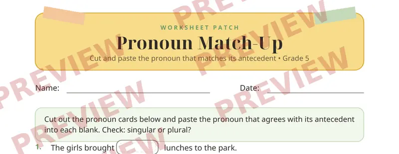Partial preview of Pronoun Antecedent Cut and Paste