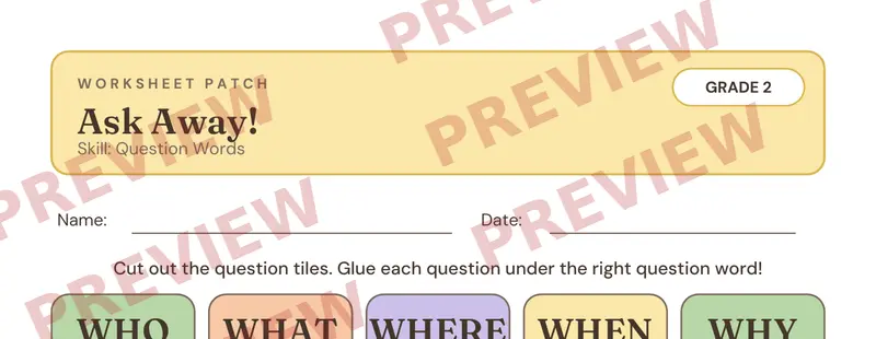 Partial preview of Question Words Cut and Paste