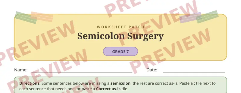 Partial preview of Semicolons Cut and Paste
