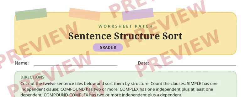 Partial preview of Sentence Variety Cut and Paste