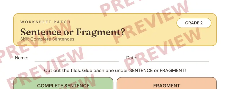 Partial preview of Sentences Fragments Cut and Paste