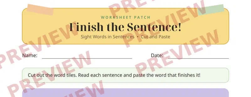 Partial preview of Sight Word Sentences Cut and Paste