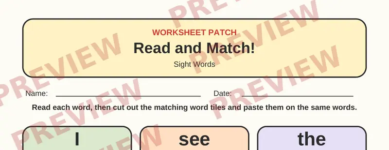 Partial preview of Sight Words Cut and Paste