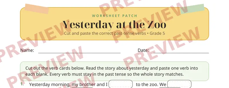 Partial preview of Verb Tense Consistency Cut and Paste