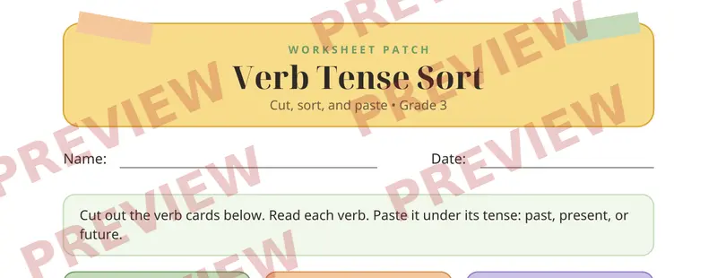 Partial preview of Verb Tenses Cut and Paste