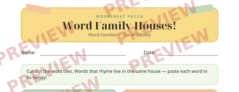 Partial preview of Word Families Cut and Paste