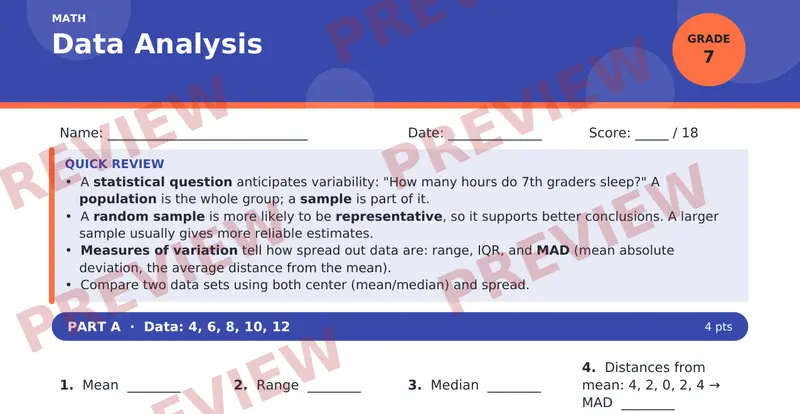 Page 1 preview of Data Analysis — Grade 7