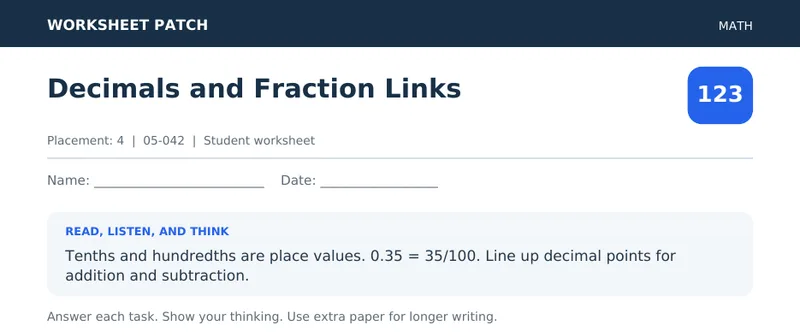 Page 1 preview of Decimals and Fraction Links